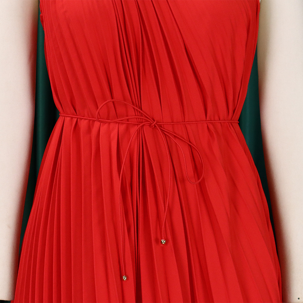 CM.YAYA Women One Shoulder Sleeveless Big Swing Pleated Knee Length Dress 2023 Fashion Street Vestidos Sexy Chic Dresses – Image 22