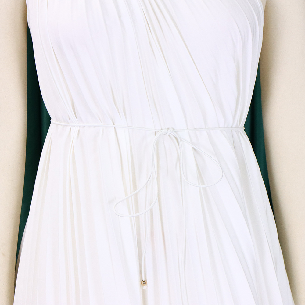 CM.YAYA Women One Shoulder Sleeveless Big Swing Pleated Knee Length Dress 2023 Fashion Street Vestidos Sexy Chic Dresses – Image 28