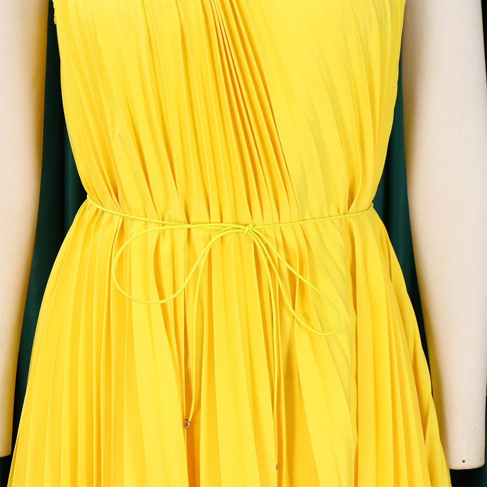 CM.YAYA Women One Shoulder Sleeveless Big Swing Pleated Knee Length Dress 2023 Fashion Street Vestidos Sexy Chic Dresses – Image 16