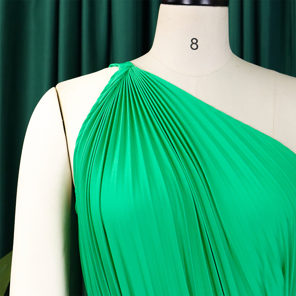 CM.YAYA Women One Shoulder Sleeveless Big Swing Pleated Knee Length Dress 2023 Fashion Street Vestidos Sexy Chic Dresses – Image 33