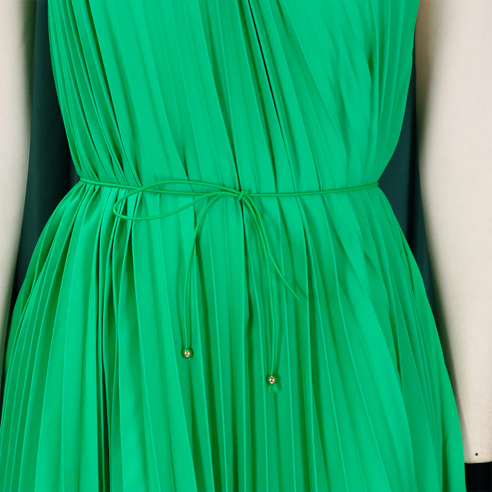 CM.YAYA Women One Shoulder Sleeveless Big Swing Pleated Knee Length Dress 2023 Fashion Street Vestidos Sexy Chic Dresses – Image 34