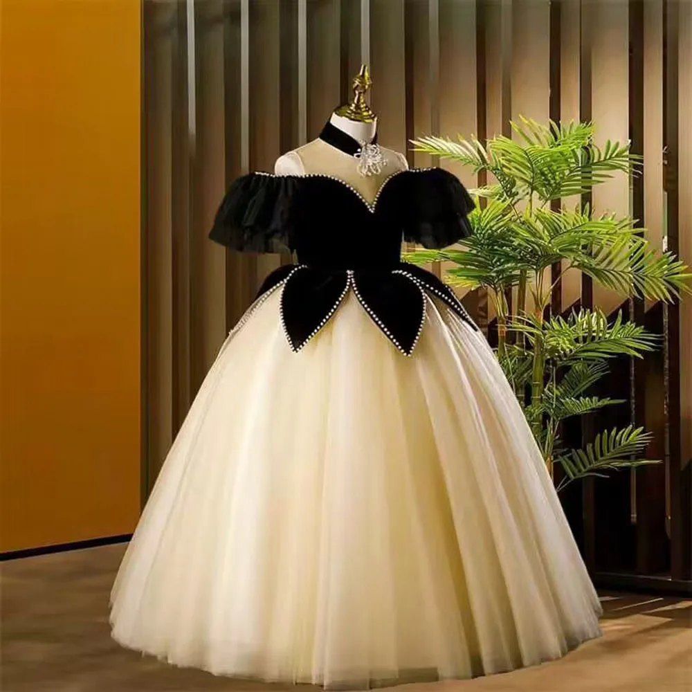 3D Flower Necklace Children's Bridesmaid Dress for Wedding Fluffy Ball Gown Girl Kids Princess Evening Party Prom Dresses 1-12T – Image 3