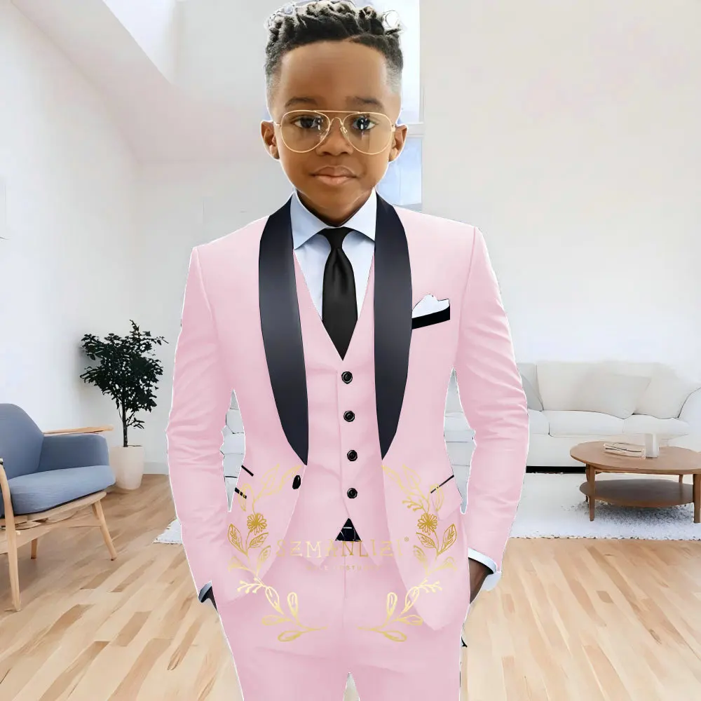 Formal Navy Blue Boys Suit Jacket Pants Vest 3 Piece Set Shawl Lapel Blazer for Kids Wedding Tuxedo Suits 2-16 Years Clothes – Image 13