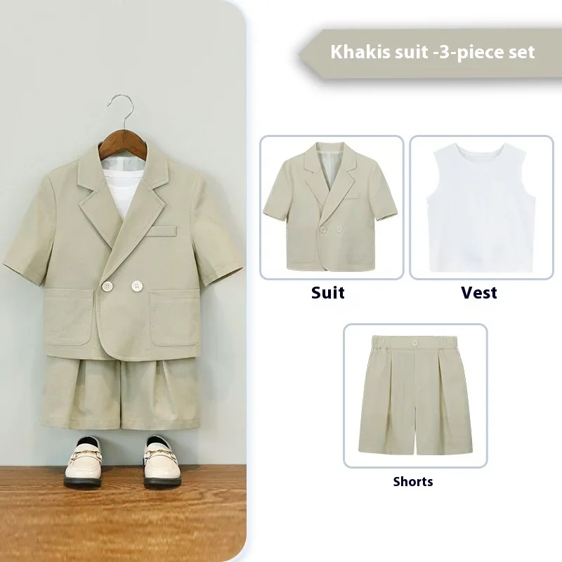 Boys Casual Suit Set Summer Short Sleeve Blazer Shorts 2-piece School Teens Kids Performance Outfit Flower Child Wedding Costume – Image 11