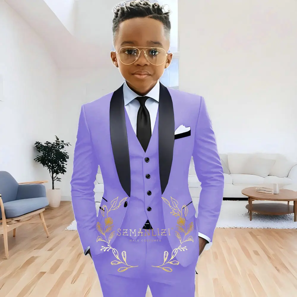 Formal Navy Blue Boys Suit Jacket Pants Vest 3 Piece Set Shawl Lapel Blazer for Kids Wedding Tuxedo Suits 2-16 Years Clothes – Image 19