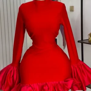 CM.YAYA Women O-neck Long Flare Sleeve Ruffles Mini Dress 2025 Spring Sweet Sexy Birthday Evening Night Party Vestidos Dresses