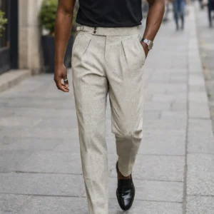 Summer's new light business, elegant linen pure-color buttoned men's formal trousers, ideal for daily office [belt excluded].