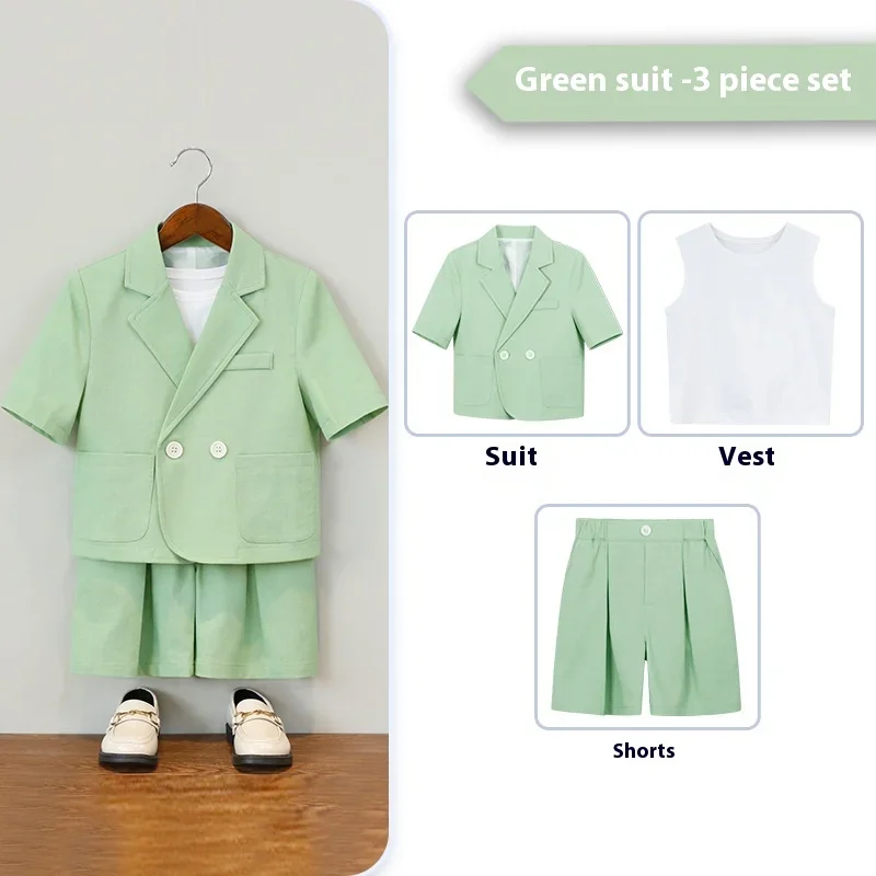 Boys Casual Suit Set Summer Short Sleeve Blazer Shorts 2-piece School Teens Kids Performance Outfit Flower Child Wedding Costume – Image 13