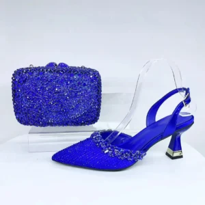 INSIGHTLINK Blue High Heels sandals and Bag Women Gems Dress Shoes Wedding stiletto Sandals Lady Bride high-heeled Stone Shoes
