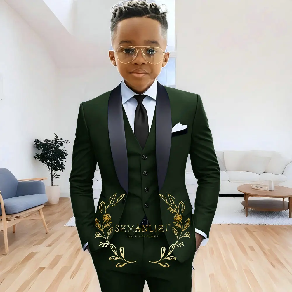 Formal Navy Blue Boys Suit Jacket Pants Vest 3 Piece Set Shawl Lapel Blazer for Kids Wedding Tuxedo Suits 2-16 Years Clothes – Image 12