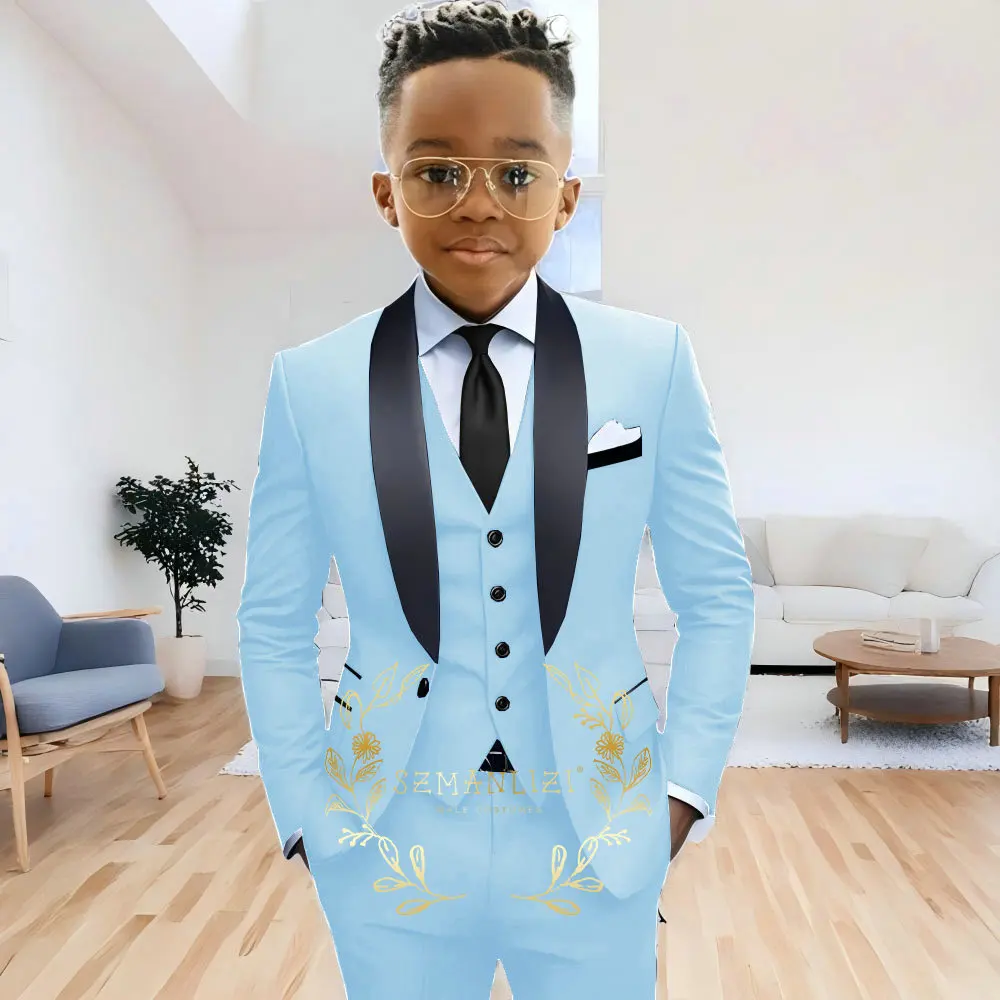 Formal Navy Blue Boys Suit Jacket Pants Vest 3 Piece Set Shawl Lapel Blazer for Kids Wedding Tuxedo Suits 2-16 Years Clothes – Image 17