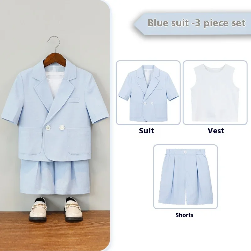 Boys Casual Suit Set Summer Short Sleeve Blazer Shorts 2-piece School Teens Kids Performance Outfit Flower Child Wedding Costume – Image 15