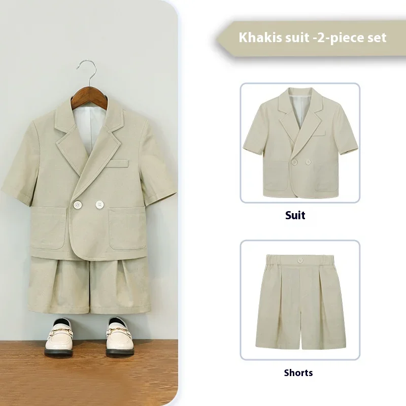Boys Casual Suit Set Summer Short Sleeve Blazer Shorts 2-piece School Teens Kids Performance Outfit Flower Child Wedding Costume – Image 12