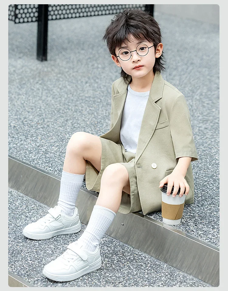 Boys Casual Suit Set Summer Short Sleeve Blazer Shorts 2-piece School Teens Kids Performance Outfit Flower Child Wedding Costume – Image 29