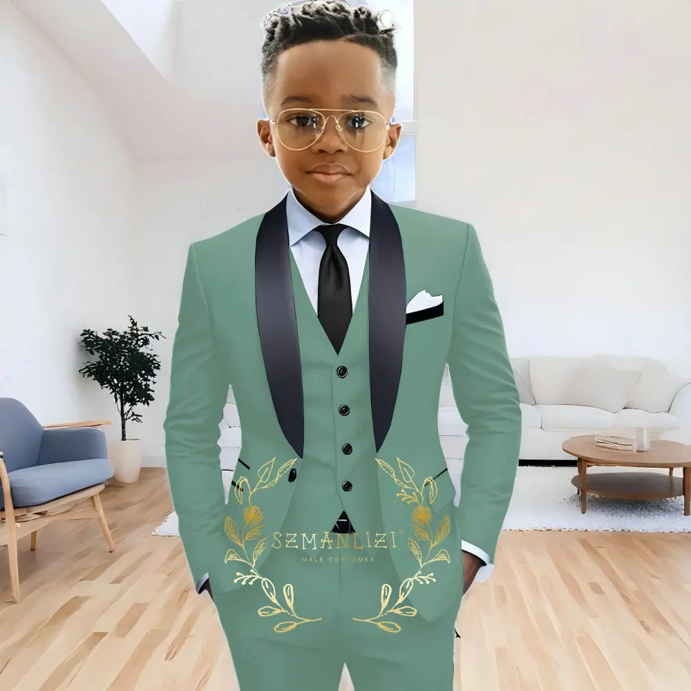 Formal Navy Blue Boys Suit Jacket Pants Vest 3 Piece Set Shawl Lapel Blazer for Kids Wedding Tuxedo Suits 2-16 Years Clothes – Image 9