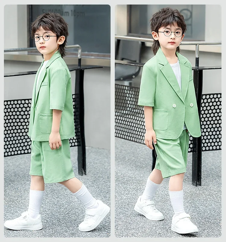 Boys Casual Suit Set Summer Short Sleeve Blazer Shorts 2-piece School Teens Kids Performance Outfit Flower Child Wedding Costume – Image 32