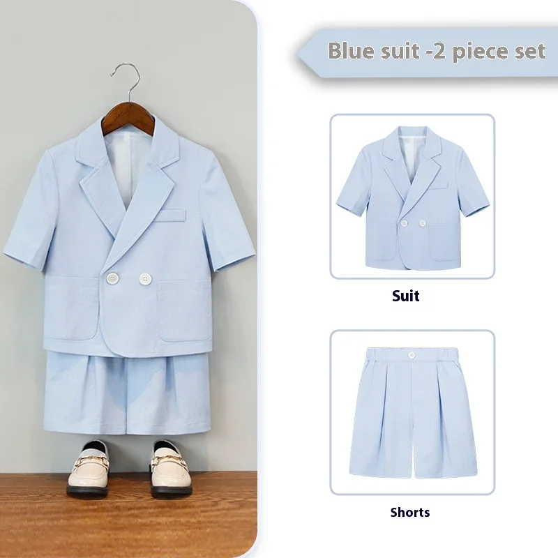 Boys Casual Suit Set Summer Short Sleeve Blazer Shorts 2-piece School Teens Kids Performance Outfit Flower Child Wedding Costume – Image 16