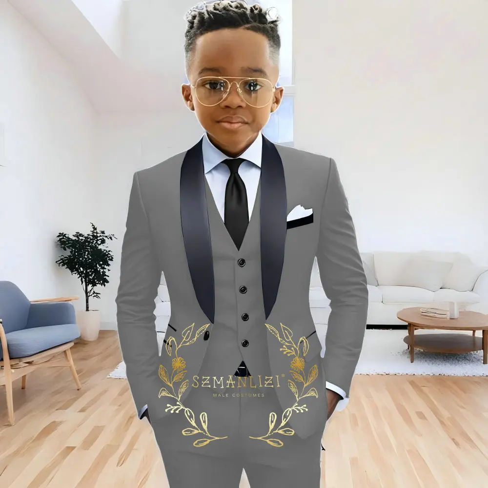 Formal Navy Blue Boys Suit Jacket Pants Vest 3 Piece Set Shawl Lapel Blazer for Kids Wedding Tuxedo Suits 2-16 Years Clothes – Image 18