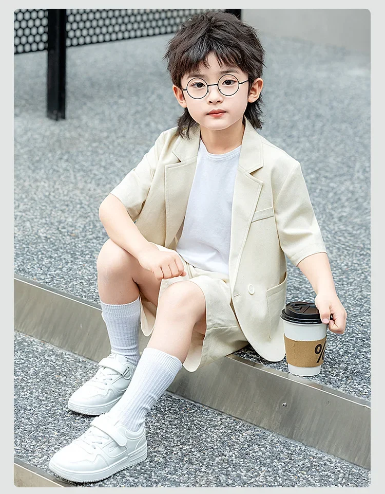Boys Casual Suit Set Summer Short Sleeve Blazer Shorts 2-piece School Teens Kids Performance Outfit Flower Child Wedding Costume – Image 23