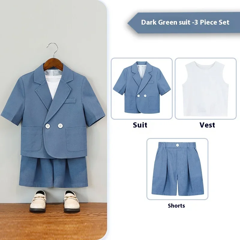 Boys Casual Suit Set Summer Short Sleeve Blazer Shorts 2-piece School Teens Kids Performance Outfit Flower Child Wedding Costume – Image 8