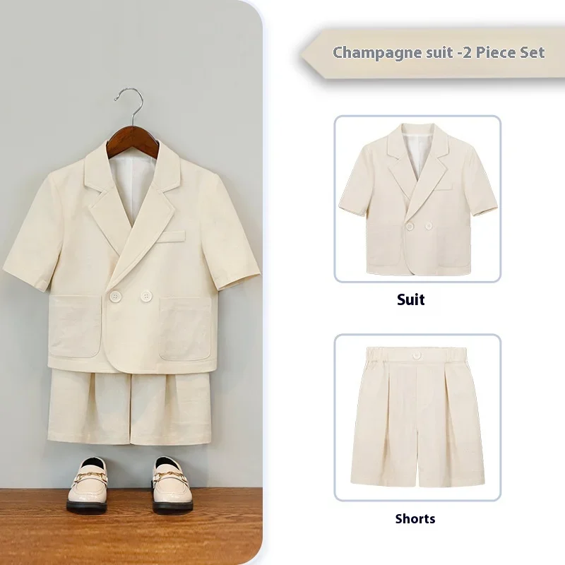 Boys Casual Suit Set Summer Short Sleeve Blazer Shorts 2-piece School Teens Kids Performance Outfit Flower Child Wedding Costume – Image 7