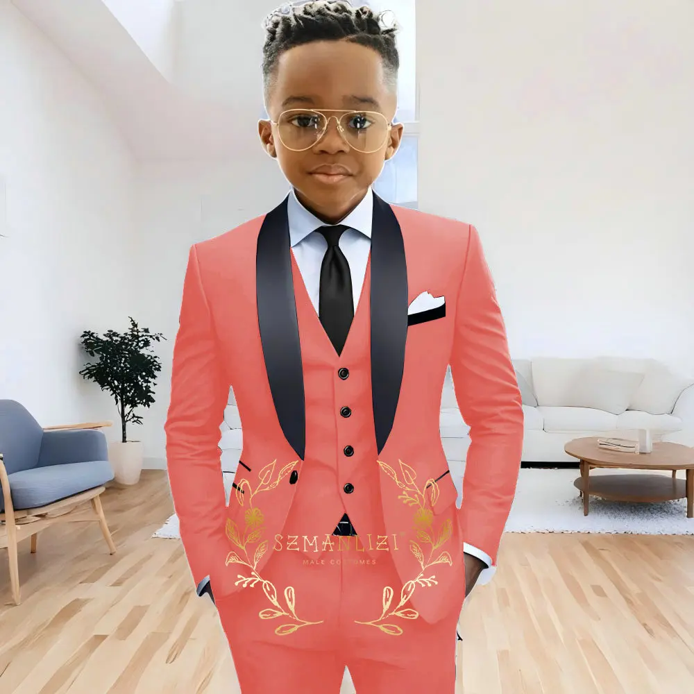 Formal Navy Blue Boys Suit Jacket Pants Vest 3 Piece Set Shawl Lapel Blazer for Kids Wedding Tuxedo Suits 2-16 Years Clothes – Image 16