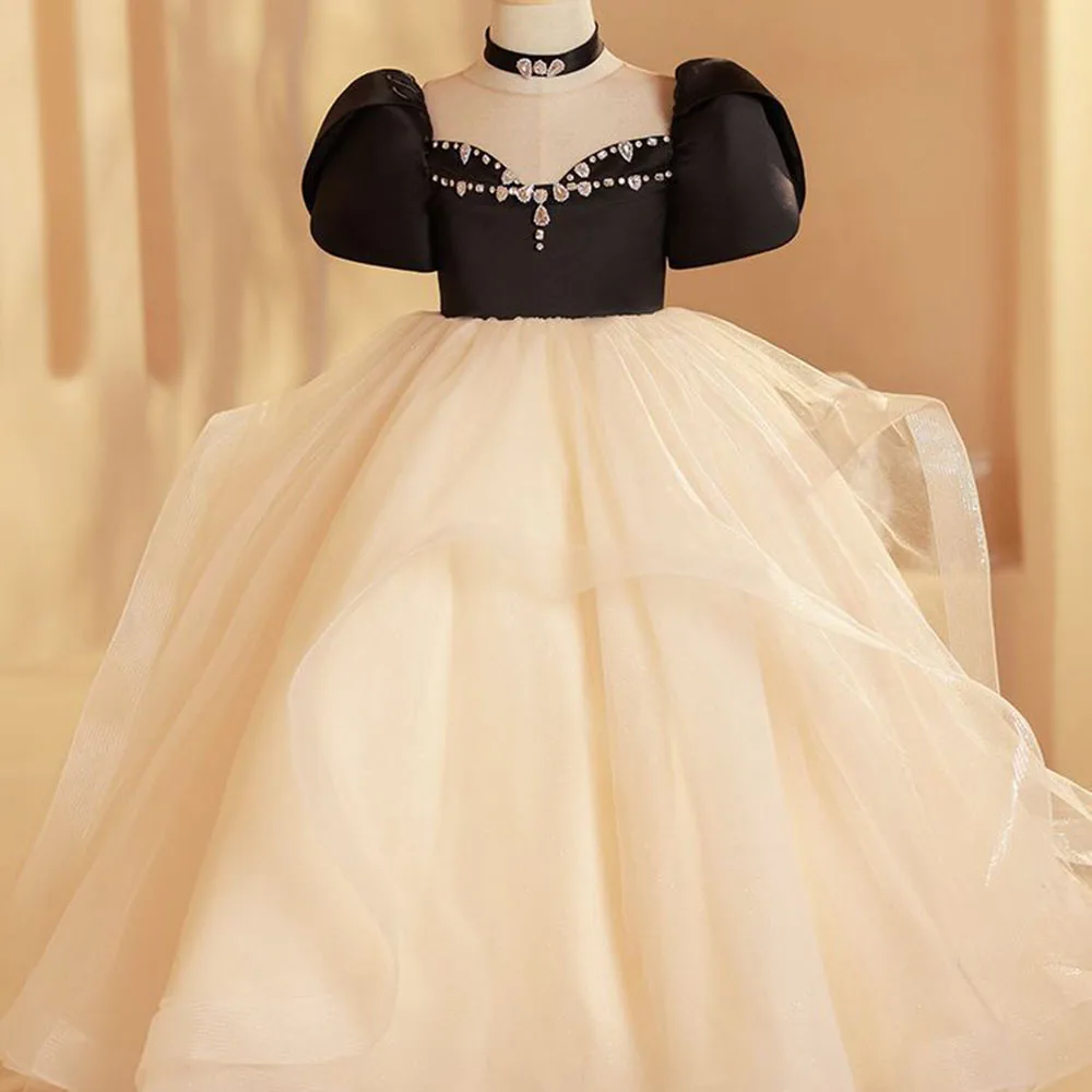 3D Flower Necklace Children's Bridesmaid Dress for Wedding Fluffy Ball Gown Girl Kids Princess Evening Party Prom Dresses 1-12T – Image 4