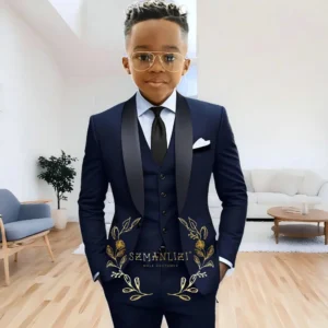 Formal Navy Blue Boys Suit Jacket Pants Vest 3 Piece Set Shawl Lapel Blazer for Kids Wedding Tuxedo Suits 2-16 Years Clothes