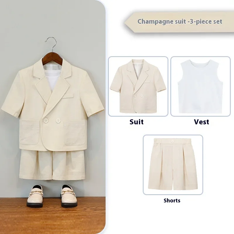 Boys Casual Suit Set Summer Short Sleeve Blazer Shorts 2-piece School Teens Kids Performance Outfit Flower Child Wedding Costume – Image 17