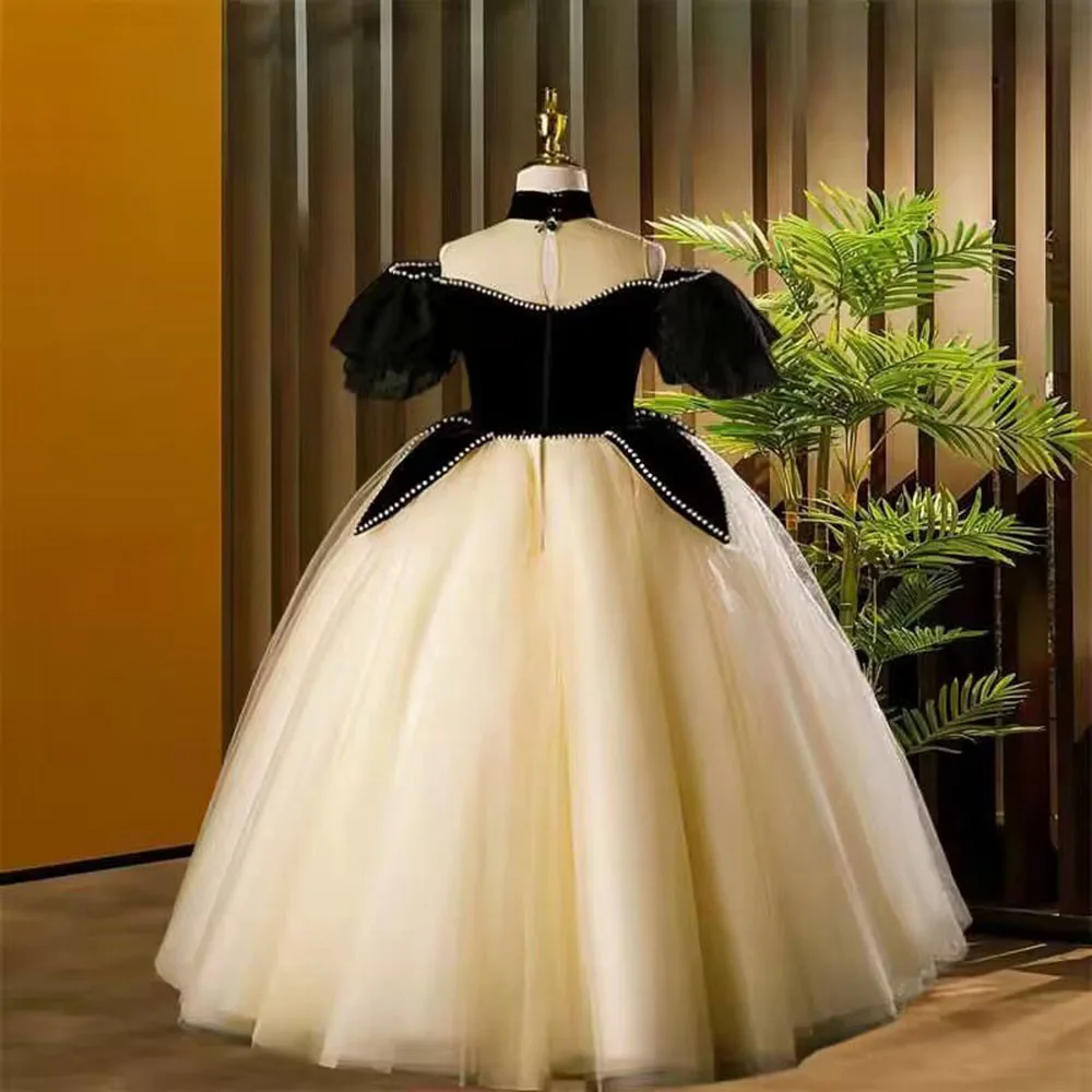 3D Flower Necklace Children's Bridesmaid Dress for Wedding Fluffy Ball Gown Girl Kids Princess Evening Party Prom Dresses 1-12T – Image 2