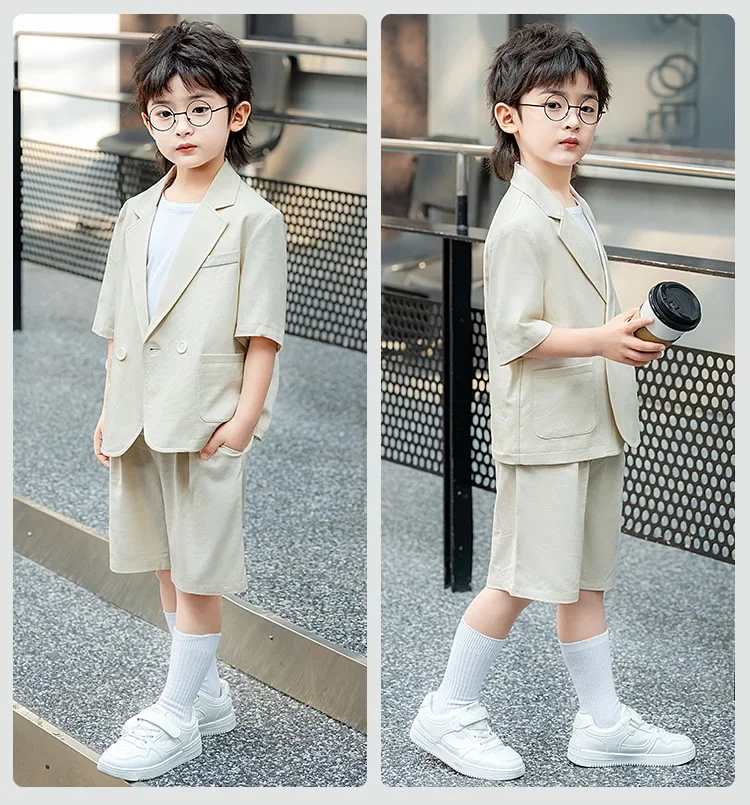 Boys Casual Suit Set Summer Short Sleeve Blazer Shorts 2-piece School Teens Kids Performance Outfit Flower Child Wedding Costume – Image 24