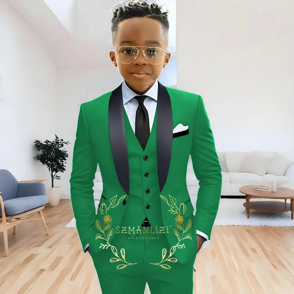 Formal Navy Blue Boys Suit Jacket Pants Vest 3 Piece Set Shawl Lapel Blazer for Kids Wedding Tuxedo Suits 2-16 Years Clothes – Image 11