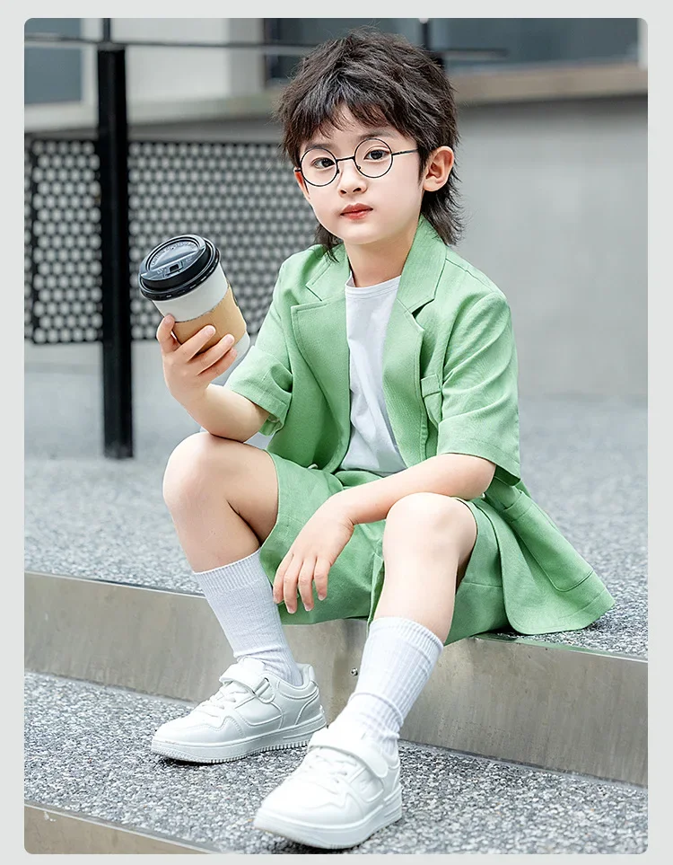 Boys Casual Suit Set Summer Short Sleeve Blazer Shorts 2-piece School Teens Kids Performance Outfit Flower Child Wedding Costume – Image 31