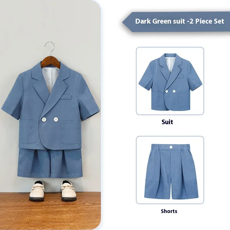 Boys Casual Suit Set Summer Short Sleeve Blazer Shorts 2-piece School Teens Kids Performance Outfit Flower Child Wedding Costume – Image 9