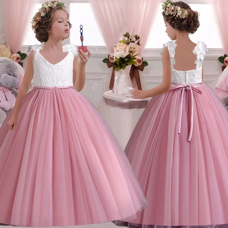 New Girl Flower summer Lace Princess Dress fluffy elegant evening dress baby birthday party girl princess dress 0-12 year old