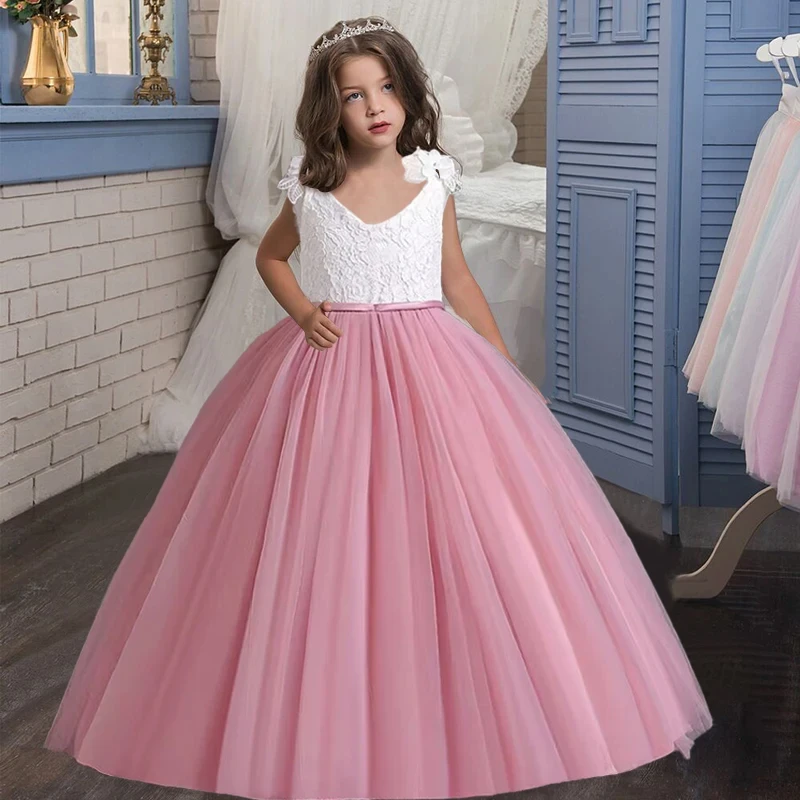 New Girl Flower summer Lace Princess Dress fluffy elegant evening dress baby birthday party girl princess dress 0-12 year old – Image 2