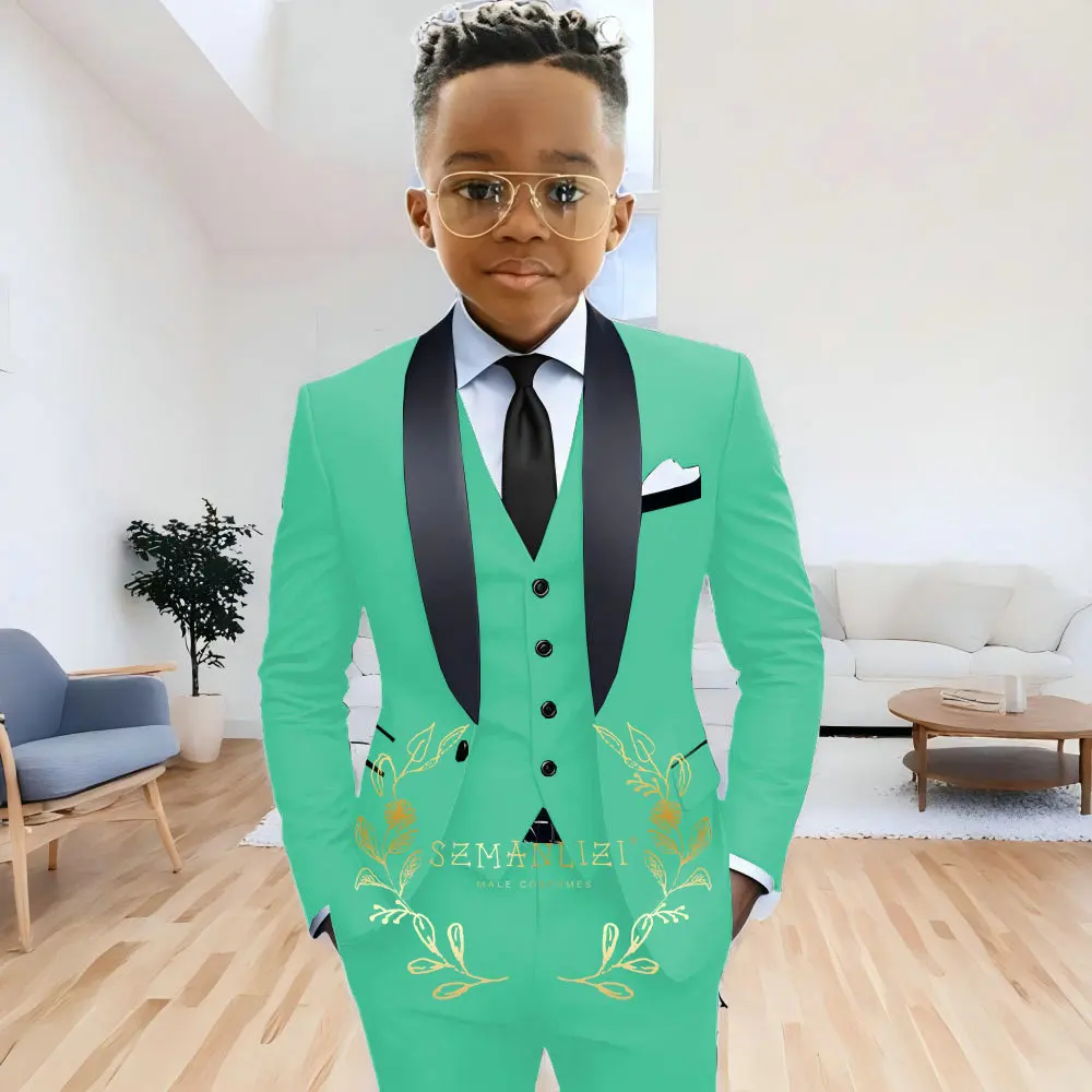 Formal Navy Blue Boys Suit Jacket Pants Vest 3 Piece Set Shawl Lapel Blazer for Kids Wedding Tuxedo Suits 2-16 Years Clothes – Image 14