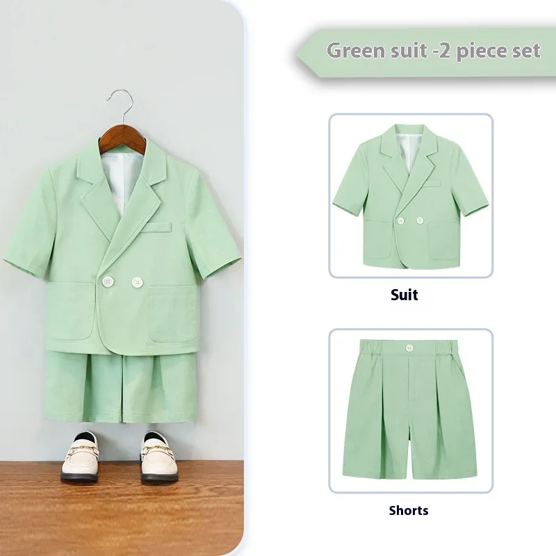 Boys Casual Suit Set Summer Short Sleeve Blazer Shorts 2-piece School Teens Kids Performance Outfit Flower Child Wedding Costume – Image 14