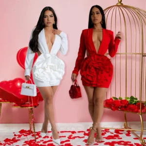 Gown Dress Women Mini Dresses Sexy Vestidos Evening Streetwear White V Neck High Waist Party Night Splice Y2k Wedding Club