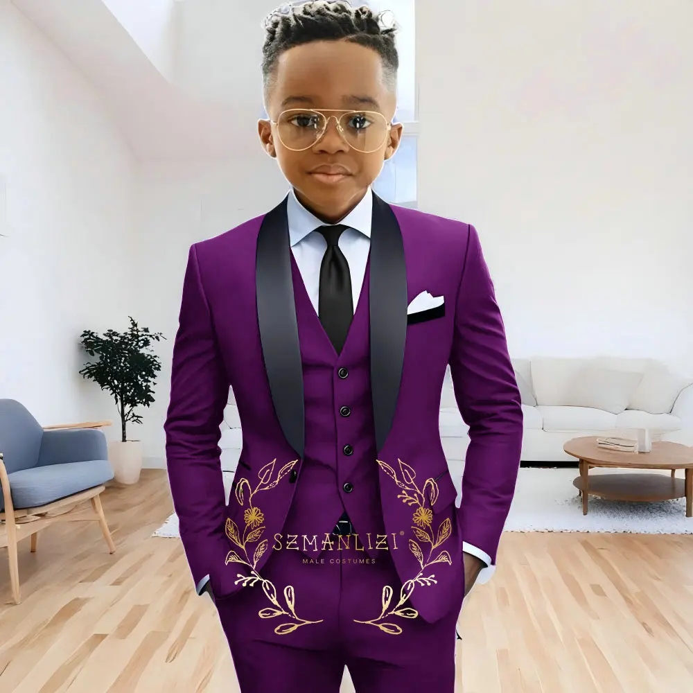 Formal Navy Blue Boys Suit Jacket Pants Vest 3 Piece Set Shawl Lapel Blazer for Kids Wedding Tuxedo Suits 2-16 Years Clothes – Image 10