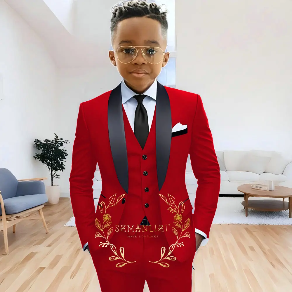 Formal Navy Blue Boys Suit Jacket Pants Vest 3 Piece Set Shawl Lapel Blazer for Kids Wedding Tuxedo Suits 2-16 Years Clothes – Image 15